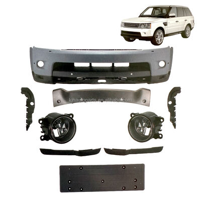 quality 2010-2013 Range Rover Sport L320 full standard front bumper kit, dual OE LR015073-B & LR015073 primed replacement with PDC and washer cutouts, no camera holes. factory